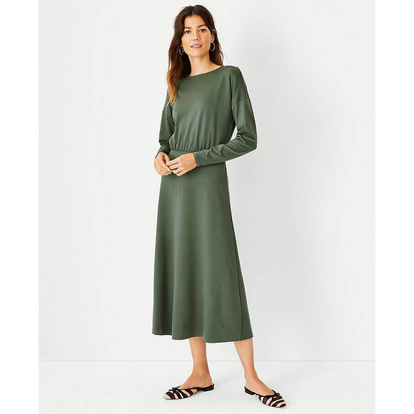 Ann Taylor Dresses & Skirts - Ann Taylor Blouson A-Line Midi Dress Green Modest Long Sleeve Women' Size6 NWT
